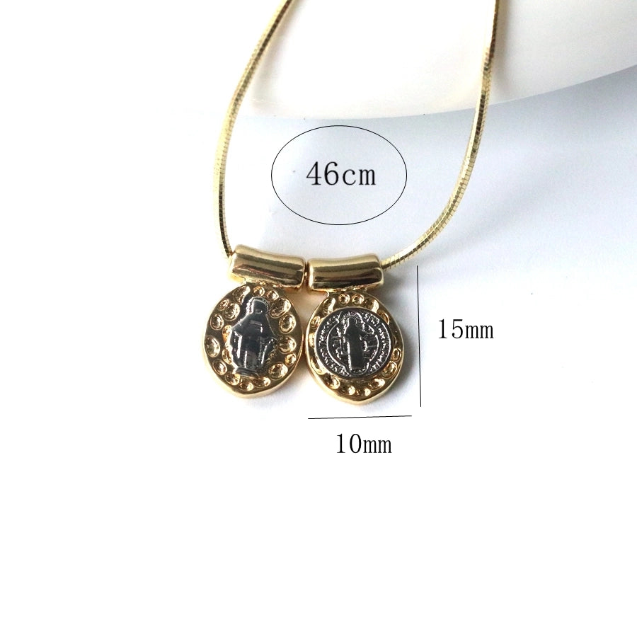 Jewelry Retro Oval Copper 18K Gold Plated Plating Pendant Necklace