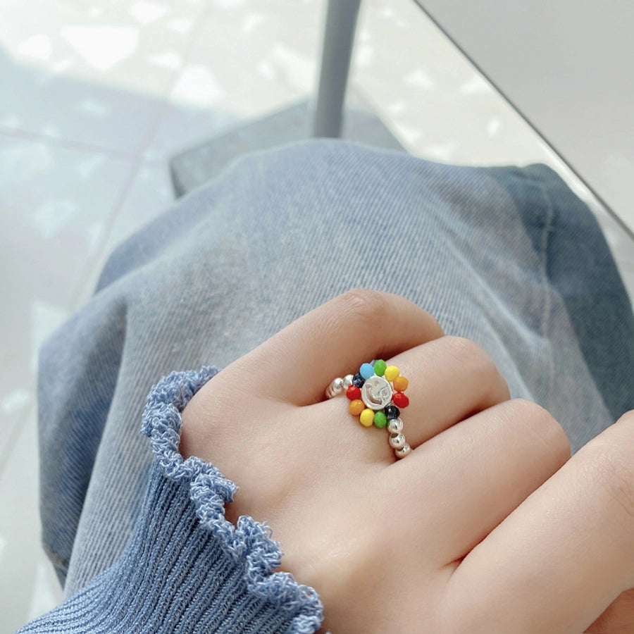 Sterling Silver Smile Face Flower Rings