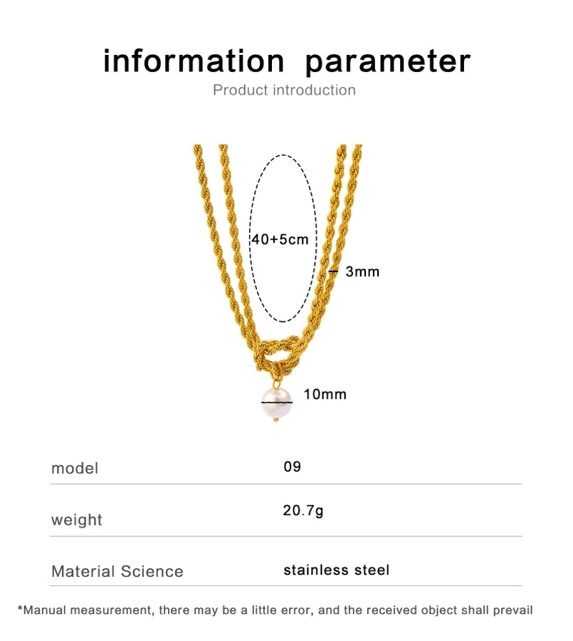 Jewelry Elegant Simple Style Twist 304 Stainless Steel Pearl 18K Gold Plated Plating Inlay Double Layer Necklaces