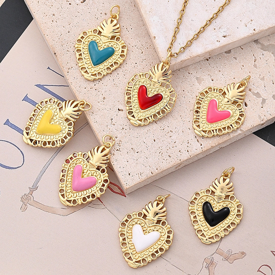 1 Pc/Package 18x12.5mm 18x6mm Hole 3~3.9mm Copper 18K Gold Plated Heart Shape Polished Pendant Jewelry Accessories