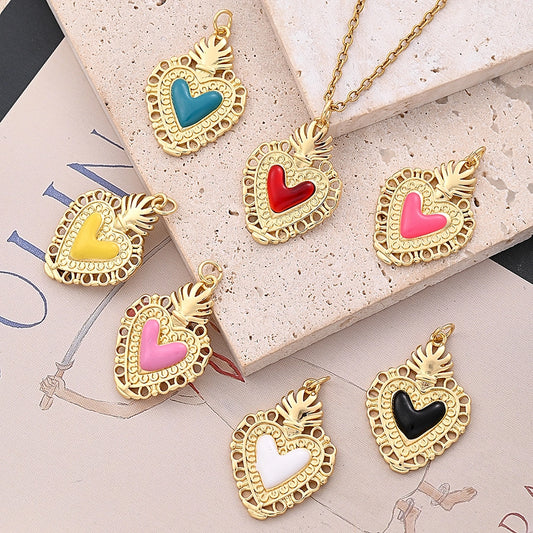 1 Pc/Package 18x12.5mm 18x6mm Hole 3~3.9mm Copper 18K Gold Plated Heart Shape Polished Pendant Jewelry Accessories