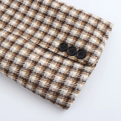 Women's Elegant Plaid Pocket Single Breasted Woolen Coat