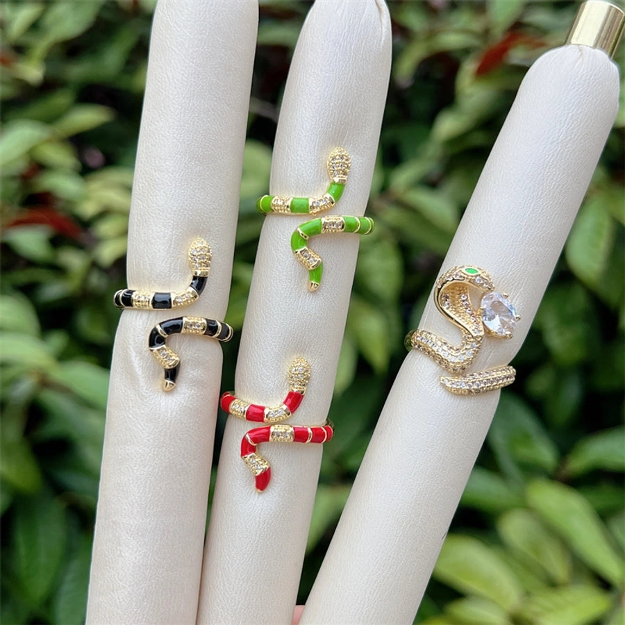 Copper 18K Gold Plated Snake Zircon Open Rings