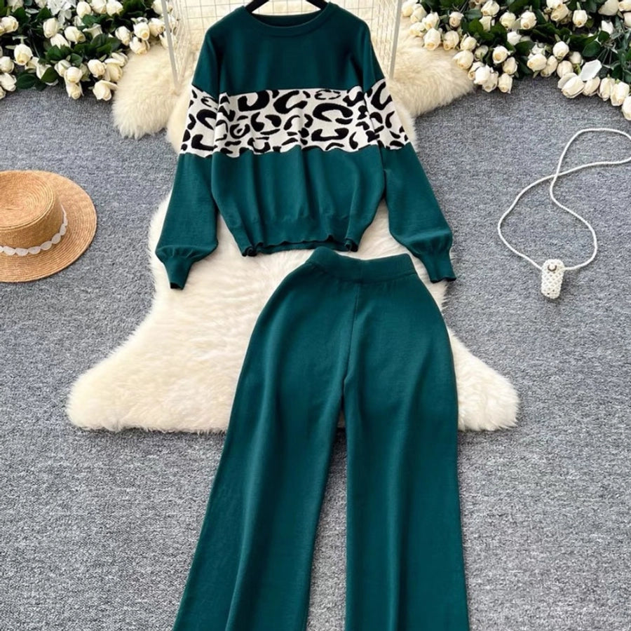 Daily Women's Casual Leopard Polyester Pants Sets Pants Sets