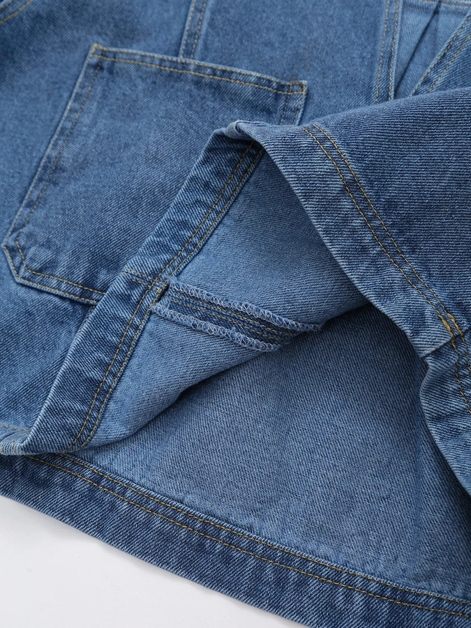 Daily Women's Simple Style Classic Style Solid Color Denim Pocket Skirt Sets Skirt Sets
