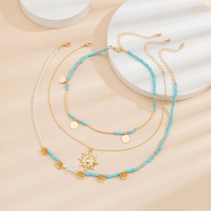 Vacation Pastoral Geometric Alloy Seed Bead Beaded Chain Layered Necklaces