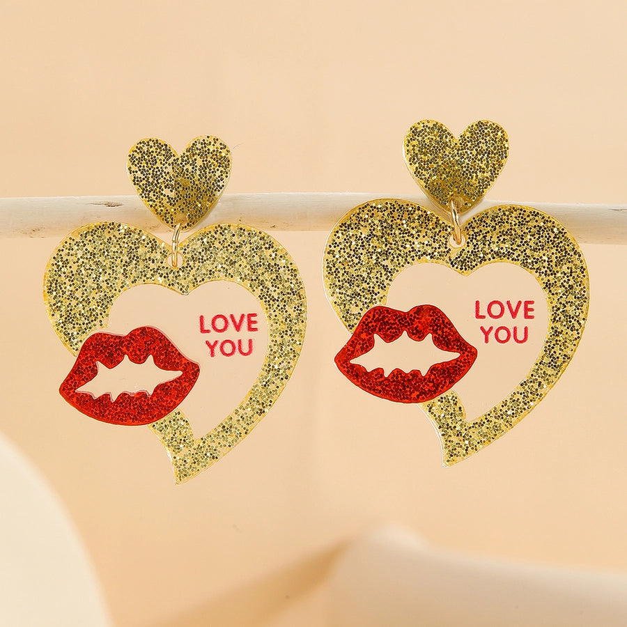 1 Pair Cute Exaggerated Heart Shape Handmade Arylic Drop Earrings