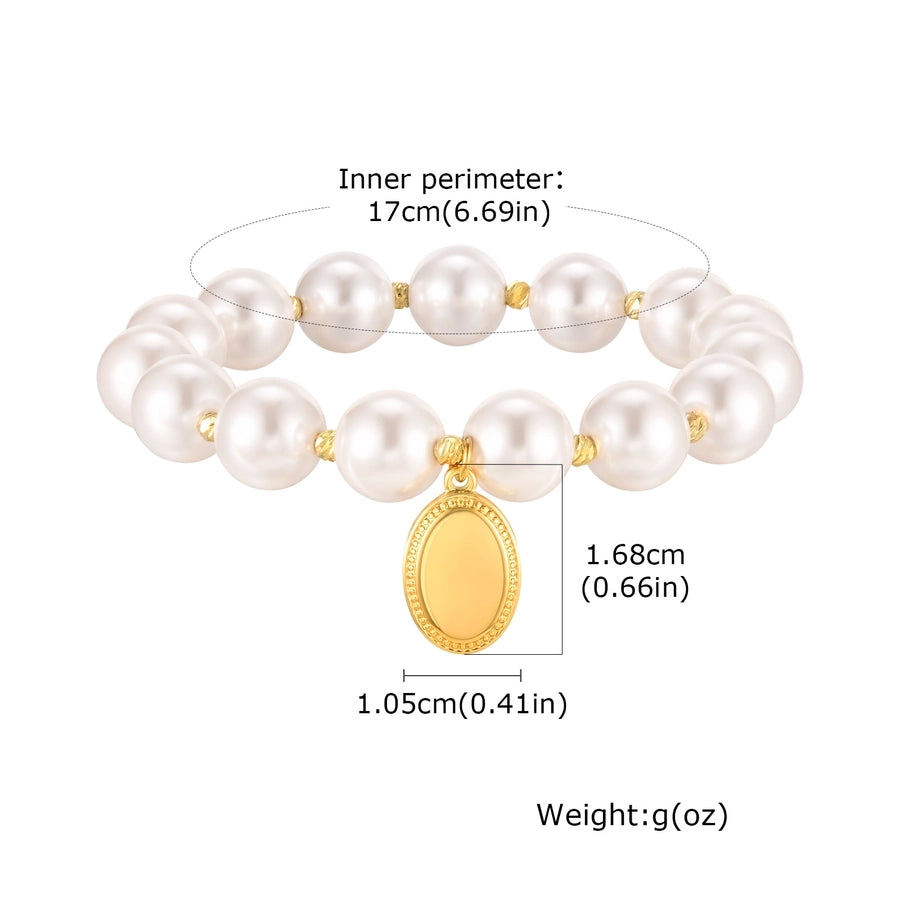 IG Style Geometric 18K Gold Plated Artificial Pearl Copper Beaded Chain Beaded Bracelets