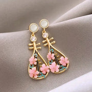 Silver Needle: Pink Dripping Peach Blossom Pipa Earrings
