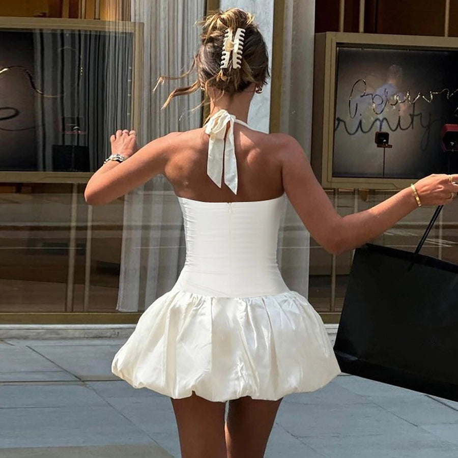 Women's Sheath Dress Sexy Halter Neck Backless Sleeveless Solid Color Short Mini Dress Banquet