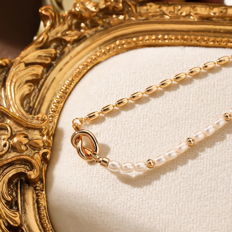 Glass Copper ball chain 16K Gold Plated Beaded Pearl Plating Knot Bracelets