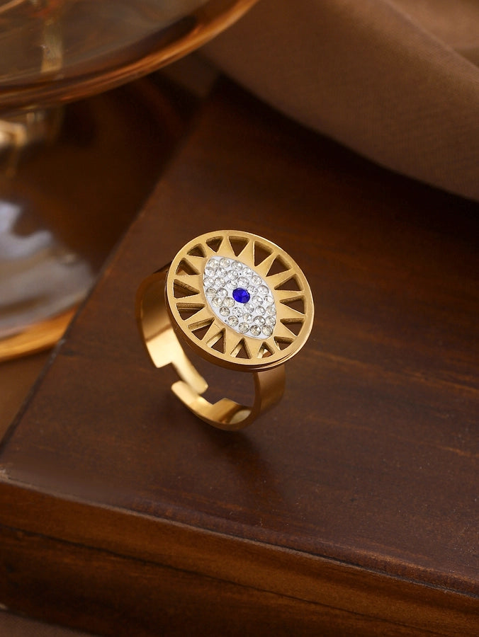 Jewelry Classical Exaggerated Simple Style Devil's Eye Oval Watermelon 316L Stainless Steel  Resin Adjustable Ring