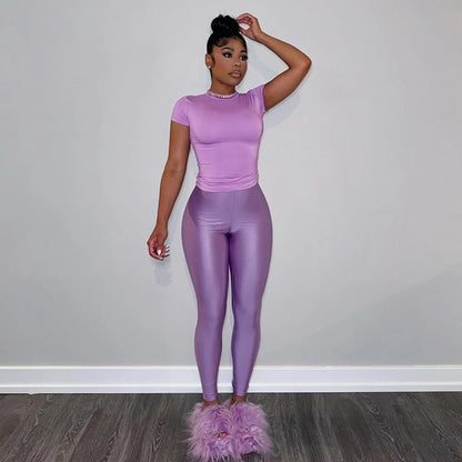 Daily Women's Streetwear Solid Color Spandex Polyester Pants Sets Pants Sets