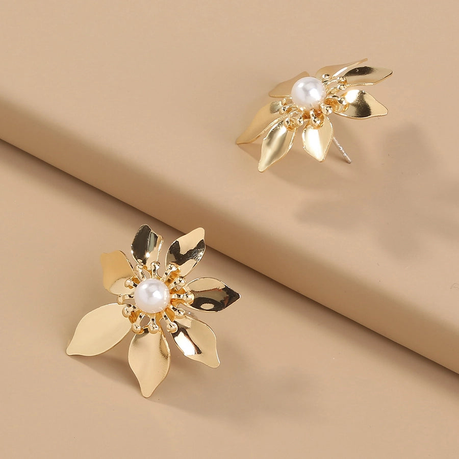 1 Pair Exaggerated Sweet Flower Copper Ear Studs