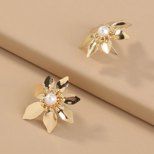 1 Pair Exaggerated Sweet Flower Copper Ear Studs