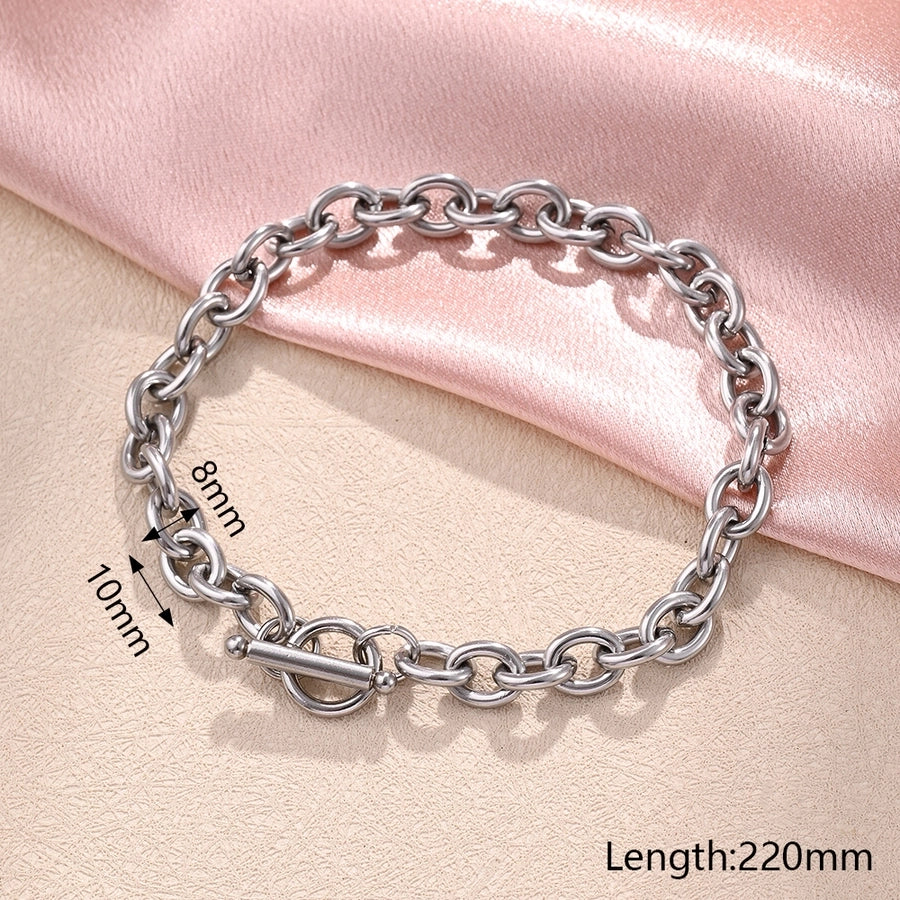 Hip-Hop Simple Style Streetwear Simple Solid Color 304 Stainless Steel 18K Gold Plated cable chain Bracelets In Bulk Stainless Steel Bracelets