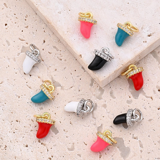 1 Pc/Package 9.5x7mm Hole 3~3.9mm Copper Zircon 18K Gold Plated White Gold Plated chili Polished Pendant Jewelry Accessories