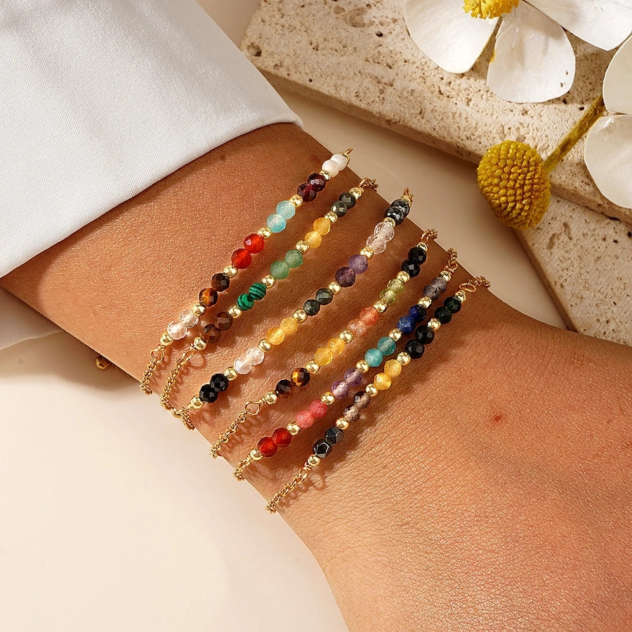 Bohemian Round natural stone Copper cable chain String Bracelets