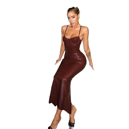 Women's Party Dress Sexy Strap Sleeveless Solid Color Maxi Long Dress Banquet