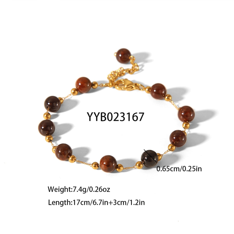 Chinoiserie Modern Style Korean Style Geometric 201 Stainless Steel natural stone Bracelets In Bulk Natural Stone Bracelet