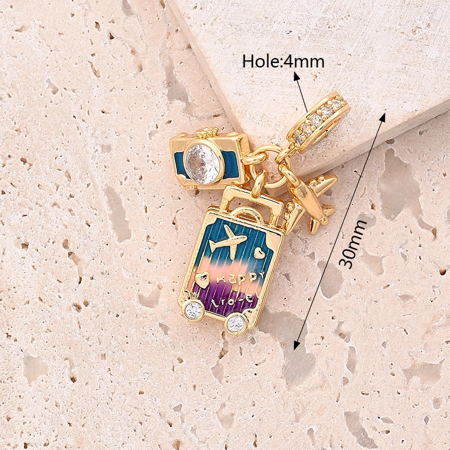 1 Piece 27mm 30mm 32mm Hole 4~4.9mm Copper Zircon 18K Gold Plated Eiffel Tower Camera Airplane Beads Jewelry Accessories