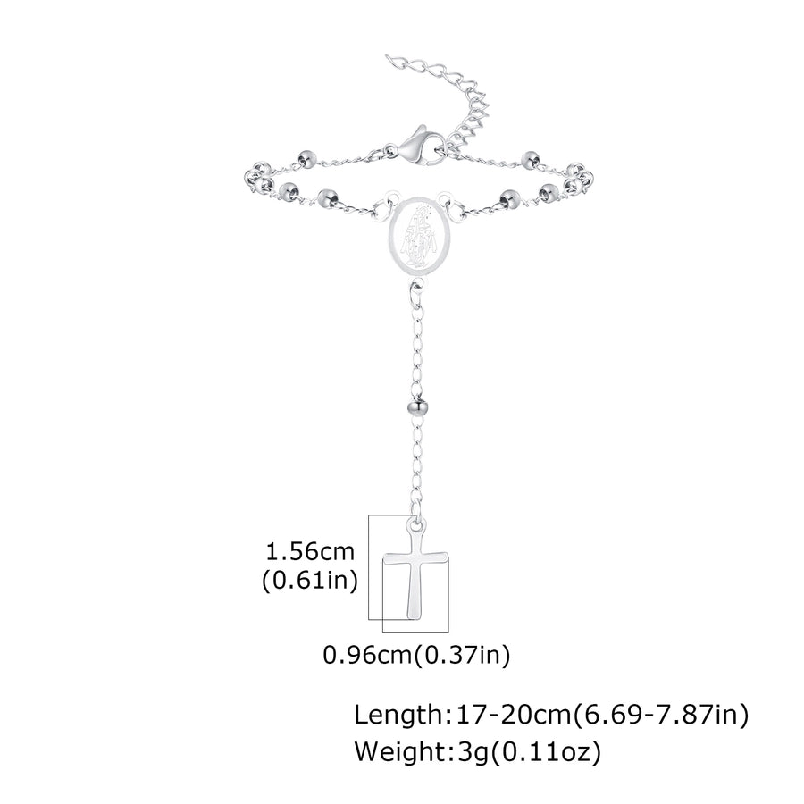 Vintage Style Simple Style Cross 201 Stainless Steel ball chain Bracelets In Bulk Stainless Steel Bracelets