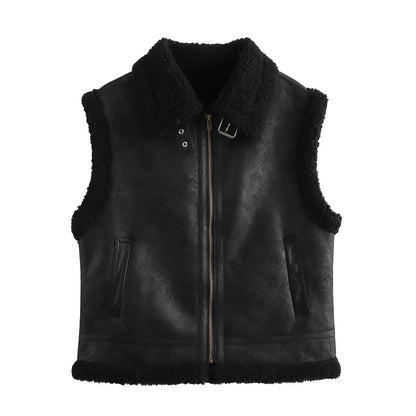Women's Vacation Simple Style Solid Color Zipper Vest Casual Jacket