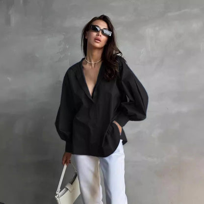 Women's Blouse Long Sleeve Blouses Casual Elegant Solid Color