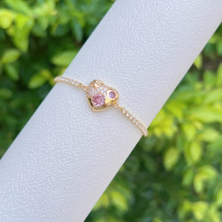 Copper Tennis Chain 18K Gold Plated Plating Inlay Heart Shape Zircon Bracelets