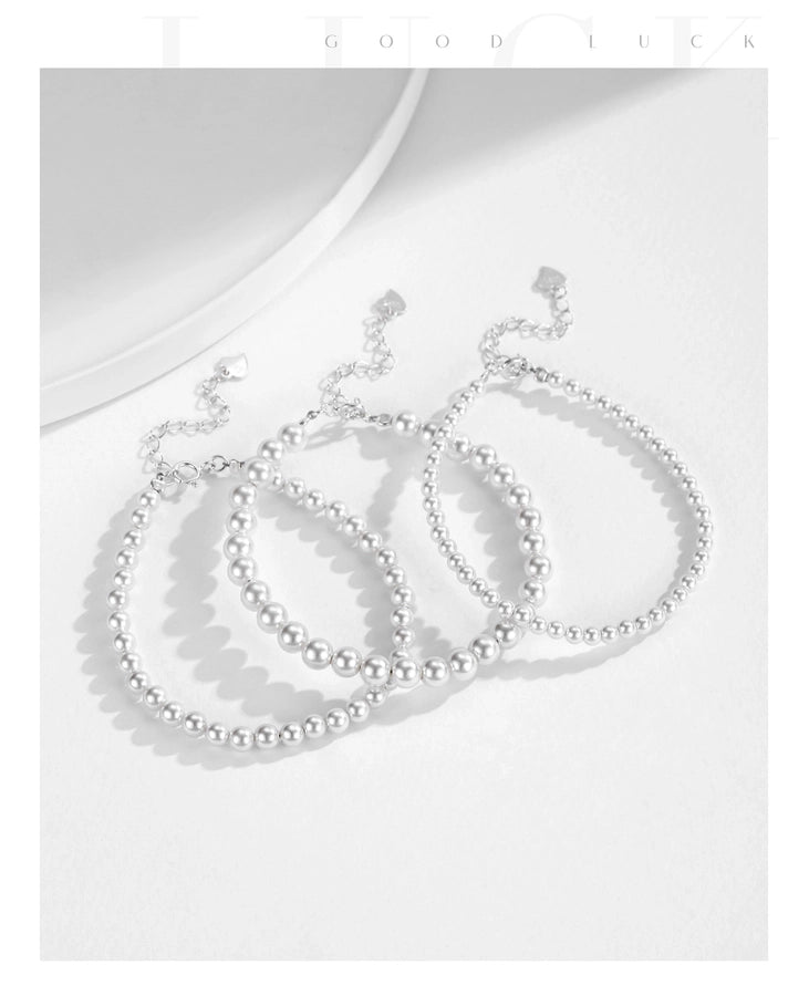 925 Sterling Silver Artificial Pearl Beaded Chain Bracelets IG Style Elegant Lady
