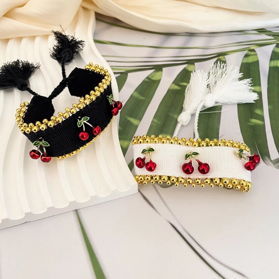 Modern Style Sweet Classic Style Cherry 18K Gold Plated Alloy Polyester Copper Woven Chain String Bracelets