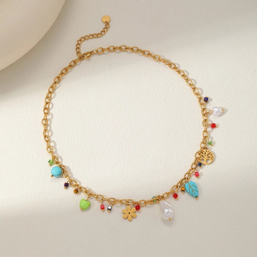 Jewelry Sweet Simple Style Floral 304 Stainless Steel Imitation Pearl Imitating stone 18K Gold Plated Inlay Jewelry Set