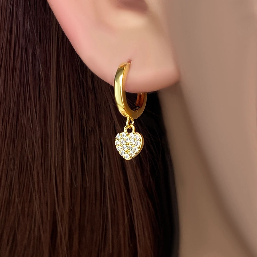 1 Pair Sweet Heart Shape Inlay Brass Zircon Drop Earrings