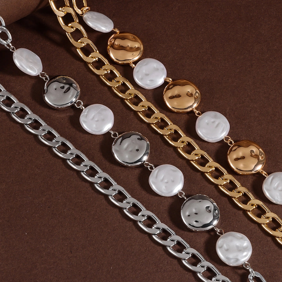 Retro Punk Geometric Alloy Beaded Chain Layered Necklaces