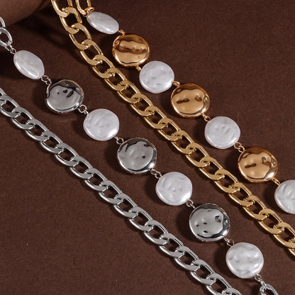 Retro Punk Geometric Alloy Beaded Chain Layered Necklaces
