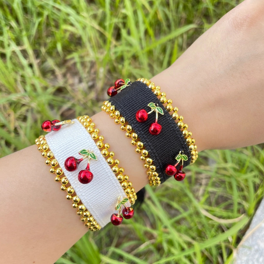 Modern Style Sweet Classic Style Cherry 18K Gold Plated Alloy Polyester Copper Woven Chain String Bracelets