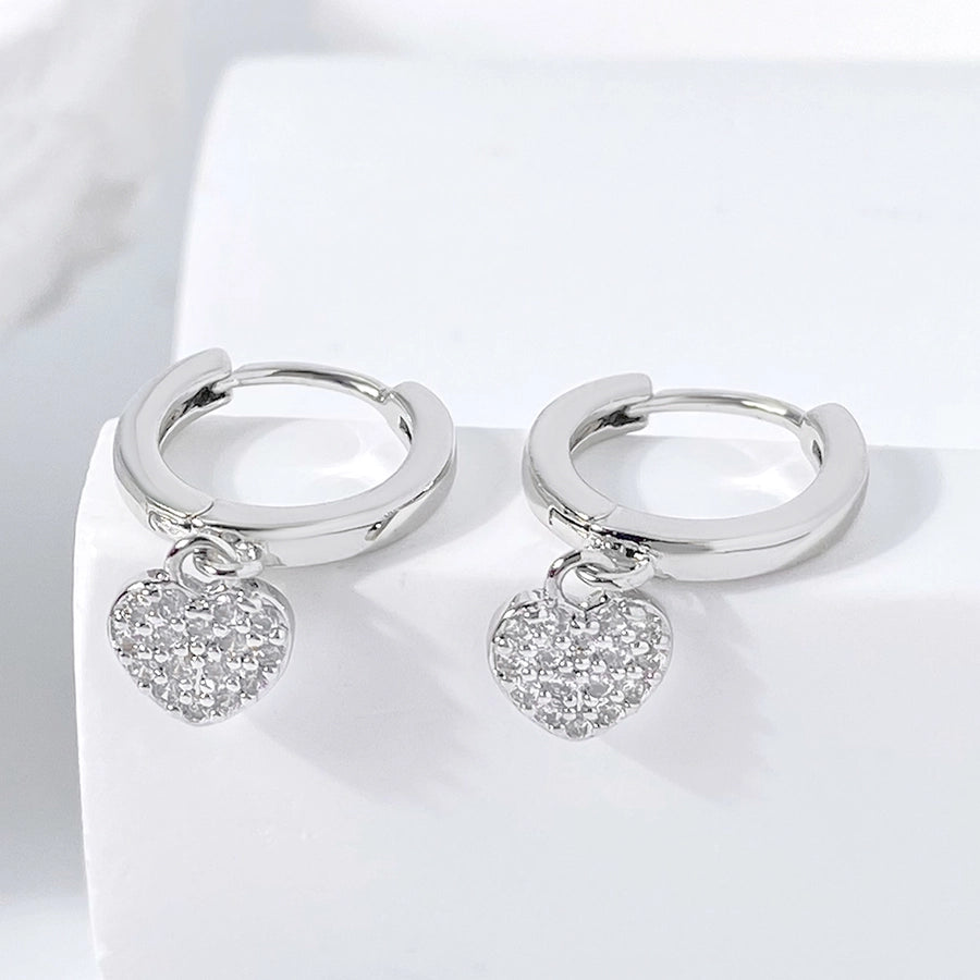 1 Pair Sweet Heart Shape Inlay Brass Zircon Drop Earrings