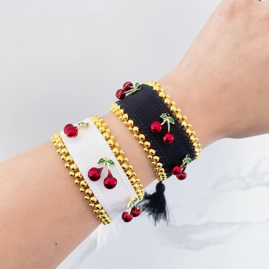 Modern Style Sweet Classic Style Cherry 18K Gold Plated Alloy Polyester Copper Woven Chain String Bracelets