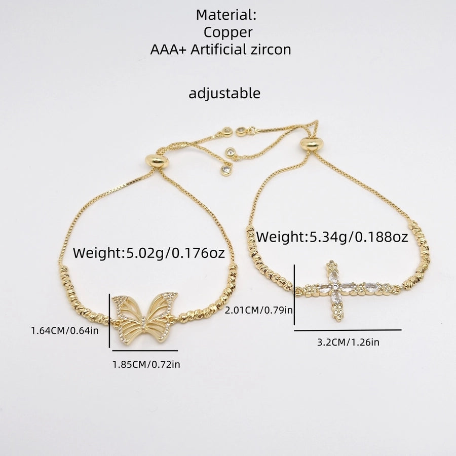 Copper Twisted Rope Chain 18K Gold Plated Plating Inlay Pentagram Cross Butterfly Zircon Bracelets