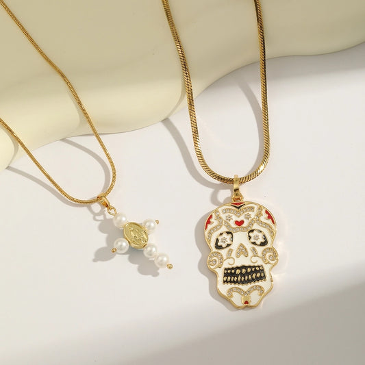 1 Piece Hole 1~1.9mm Copper 18K Gold Plated Cross Skull Polished Pendant Chain Jump Ring Jewelry Accessories