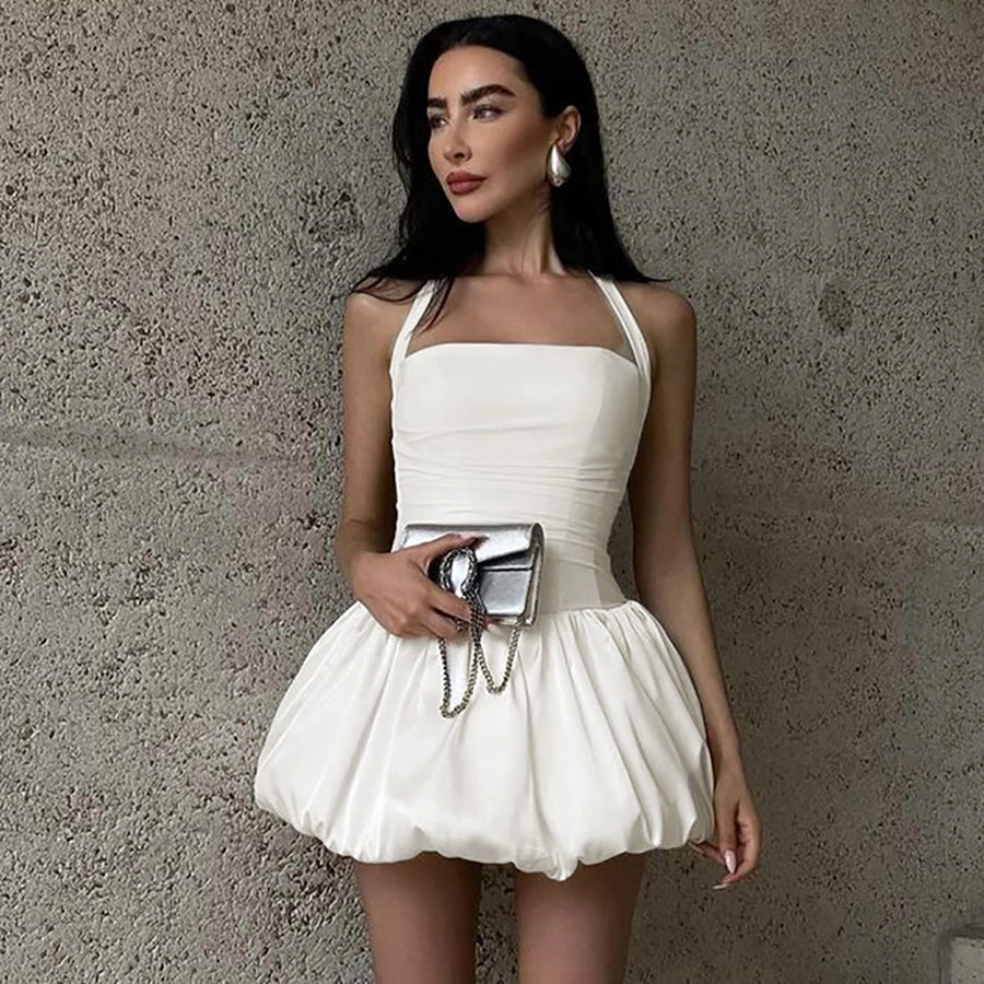 Women's Sheath Dress Sexy Halter Neck Backless Sleeveless Solid Color Short Mini Dress Banquet