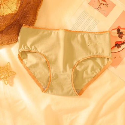 letter solid color breathable mid waist briefs panties