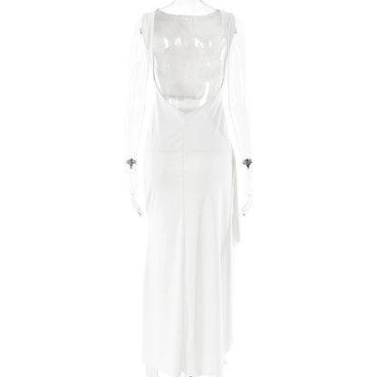 Women's Slit Dress Elegant Sexy Round Neck Backless Sleeveless Solid Color Maxi Long Dress Holiday Cocktail Party