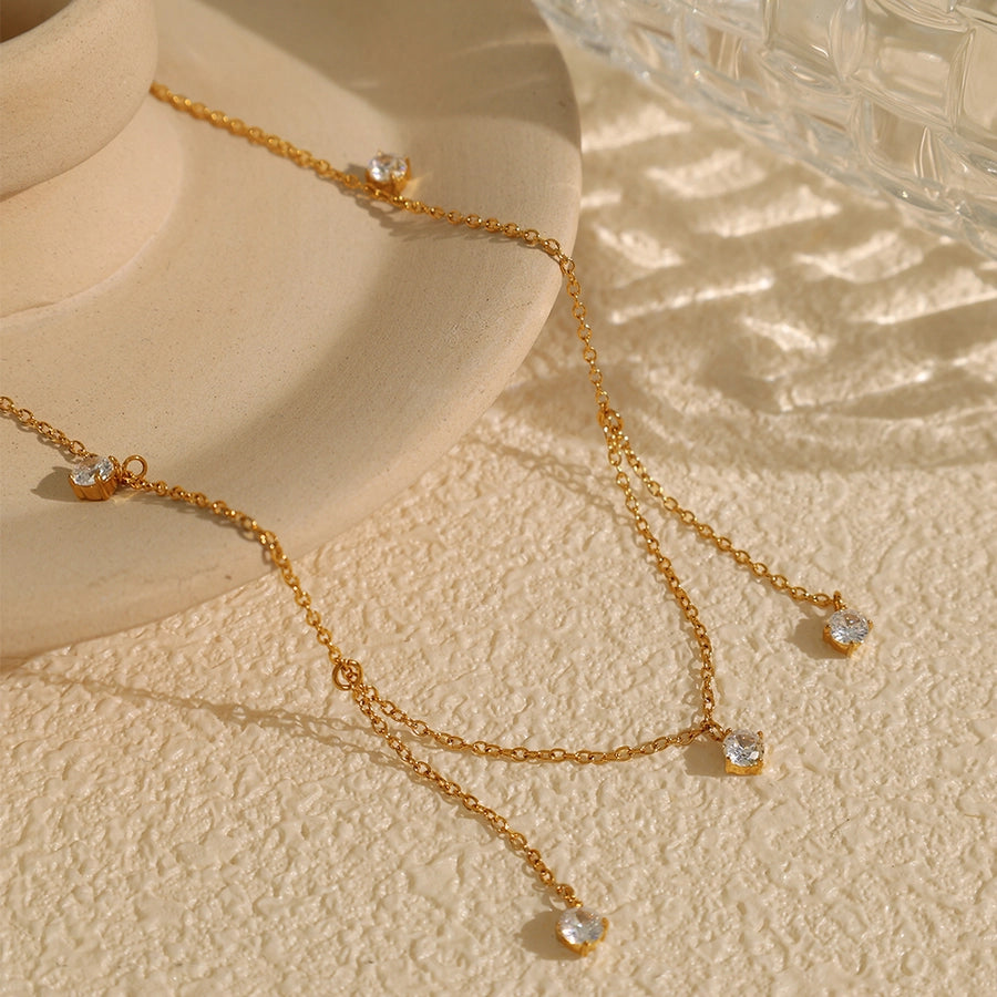 Jewelry IG Style Elegant Round 304 Stainless Steel Zircon 18K Gold Plated Polishing Plating Inlay Pendant Necklace