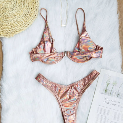Women's Solid Color Backless 2 Pieces Set Bikinis Swimwear