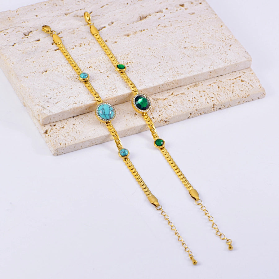 Classic Style Geometric 304 Stainless Steel Turquoise foxtail chain Bracelets In Bulk Stainless Steel Bracelets