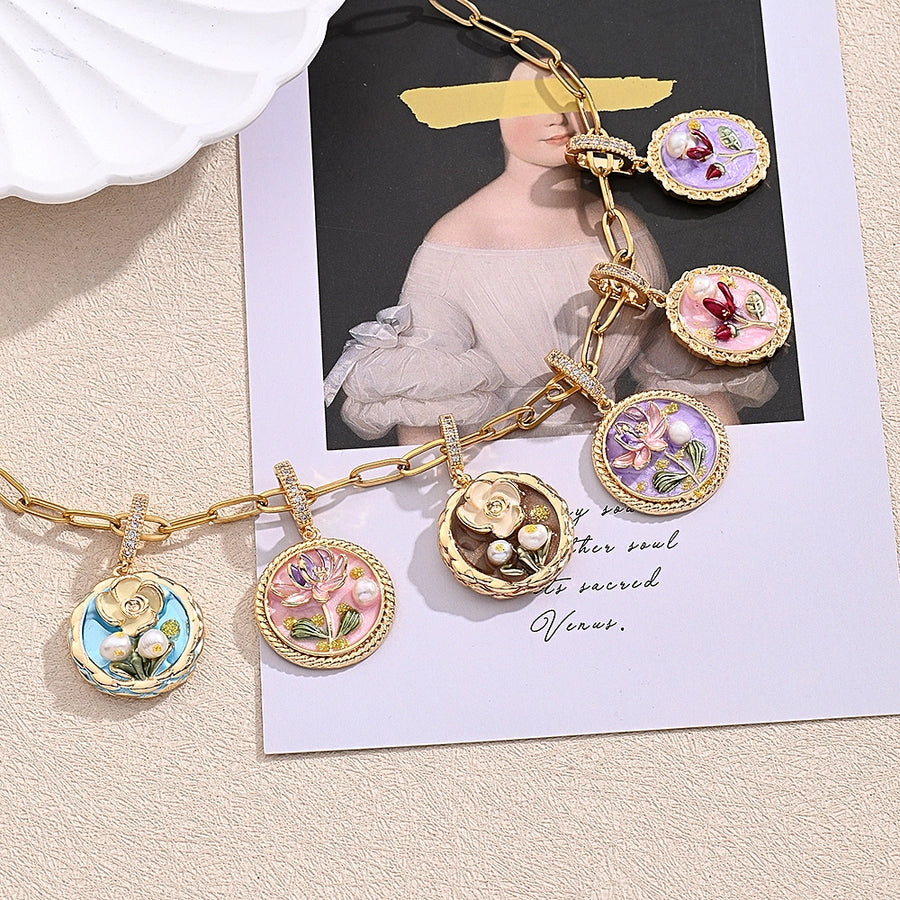 1 Piece 22.5x18mm 23x21.5mm 24x22mm 6.5x4.2mm Freshwater Pearl Copper Zircon 18K Gold Plated Round Flower Lotus Polished Pendant Jewelry Buckle Jewelry Accessories