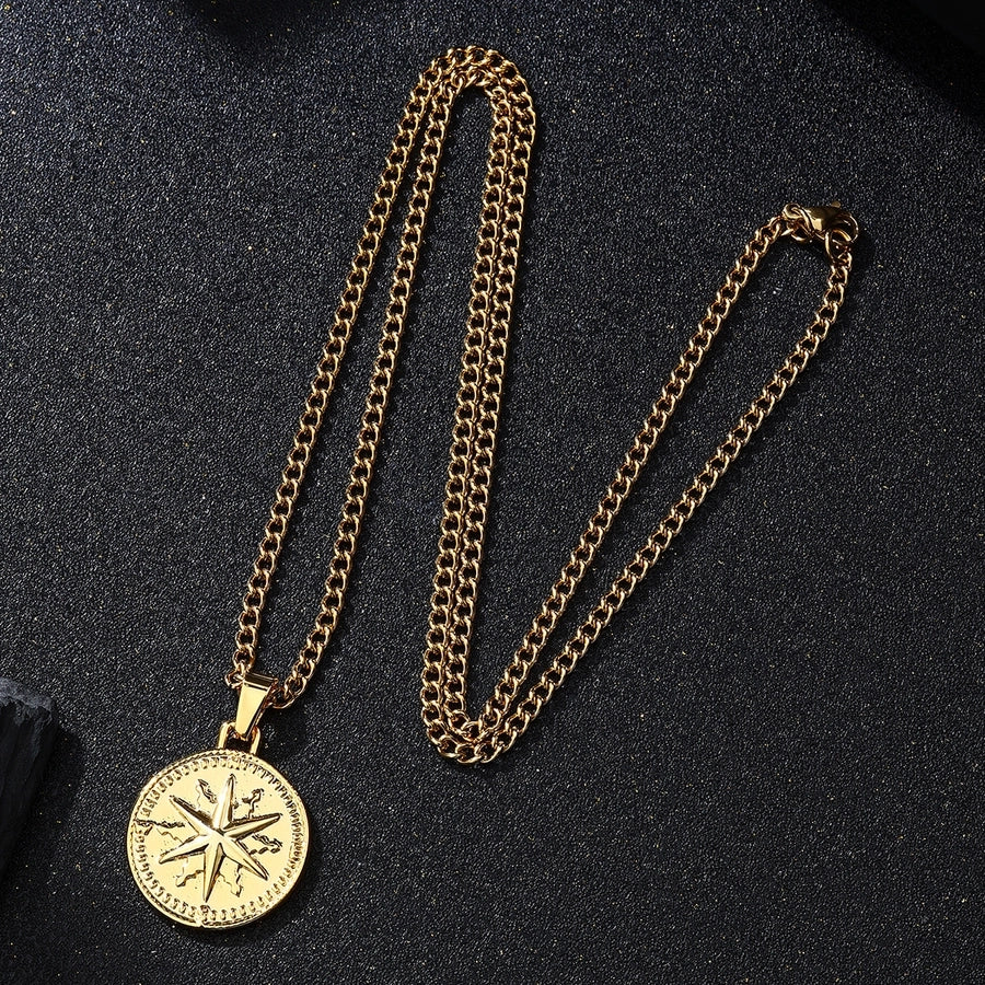 Casual Round 304 Stainless Steel 18K Gold Plated Men's Pendant Necklace