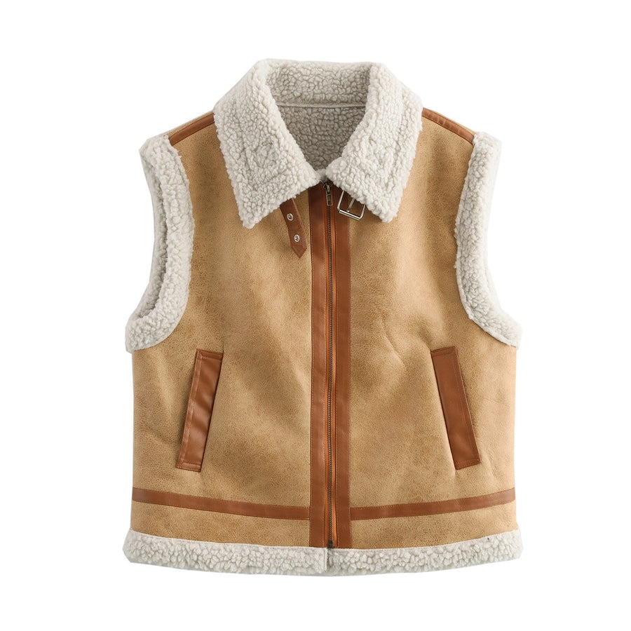 Women's Vacation Simple Style Solid Color Zipper Vest Casual Jacket