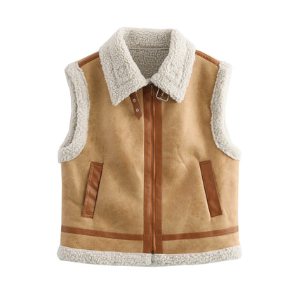 Women's Vacation Simple Style Solid Color Zipper Vest Casual Jacket